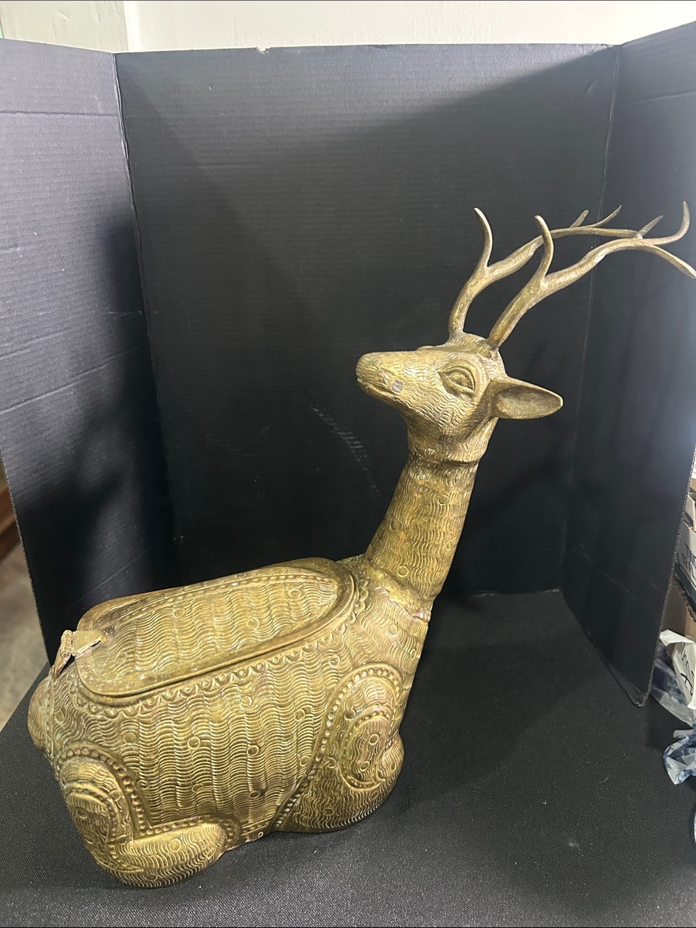 Brass Deer Decorative Box - Gold Toned Antler Sculpture